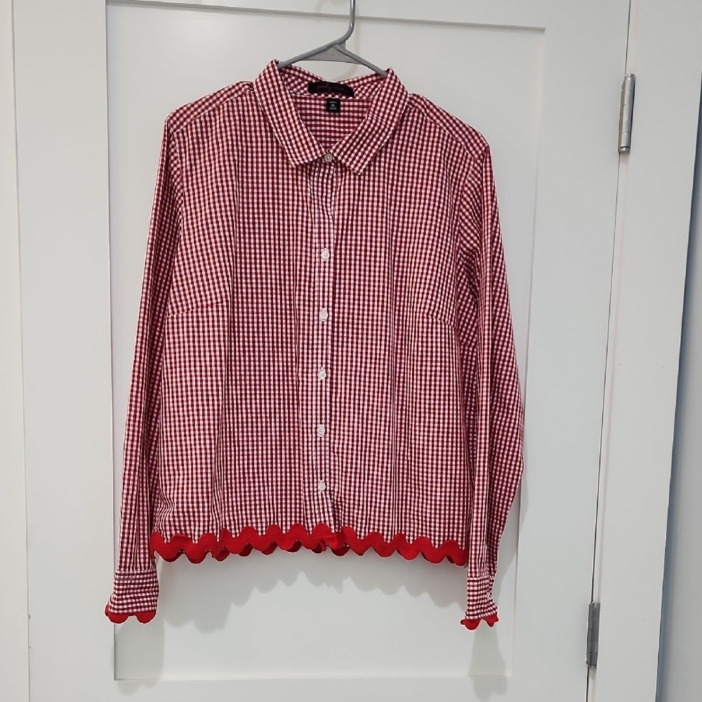 Red Gingham Button-Up Shirt
